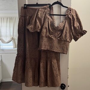 Brown Eyelet Skirt Set